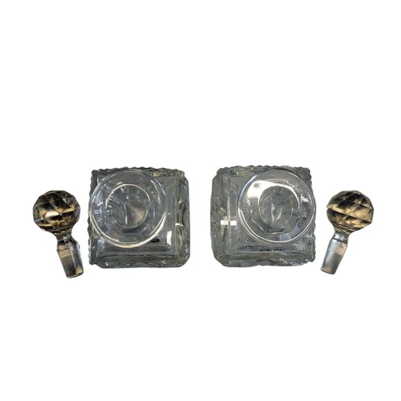 Vintage Leaded Crystal Decanters‎ With Golf Ball Stopper 6.5" x 2" Set Of 2 - Picture 10 of 11